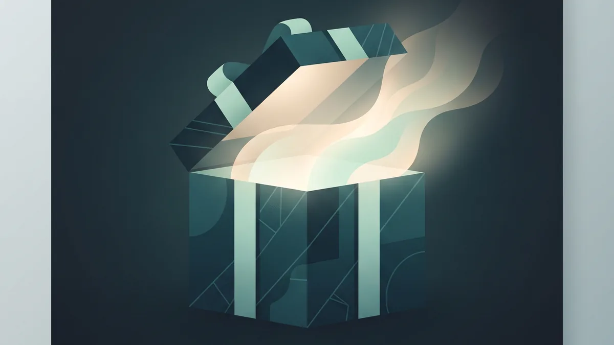 Abstract illustration of a gift box opening with soft light, representing a welcome bonus