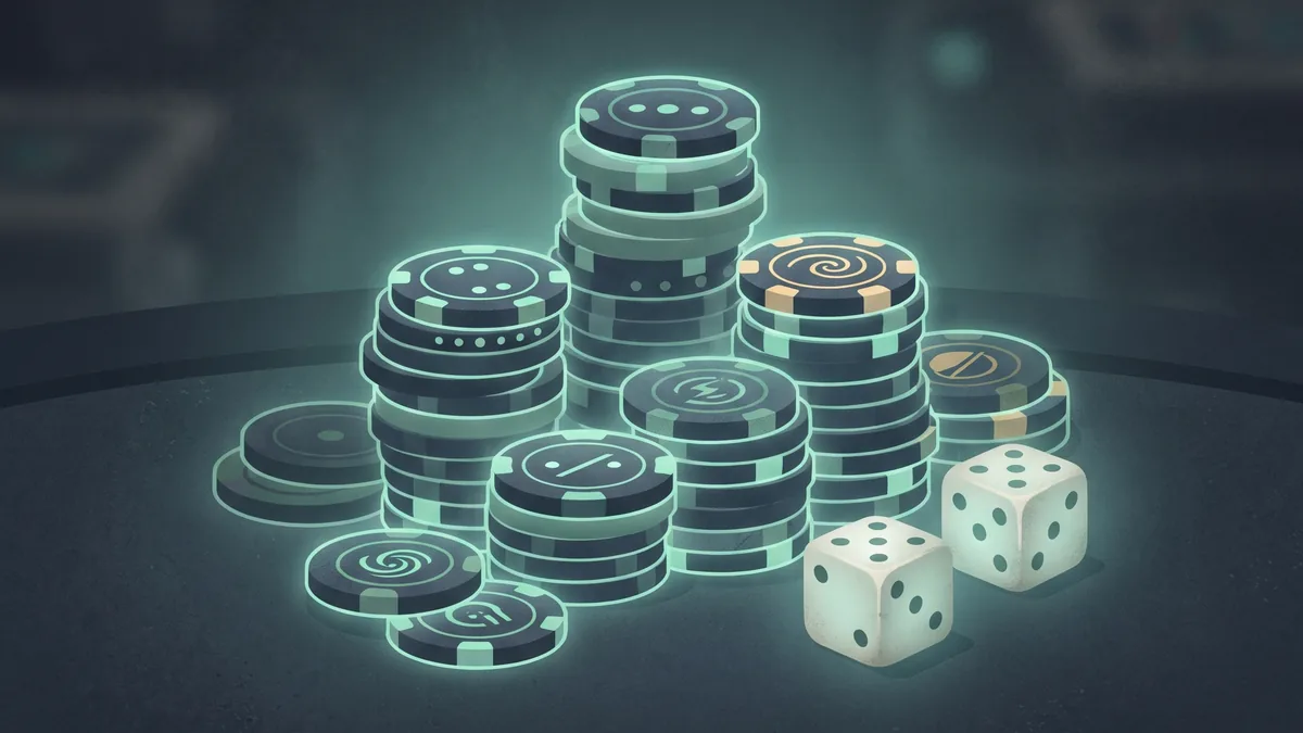 Abstract glowing slot reel and casino chips illustration